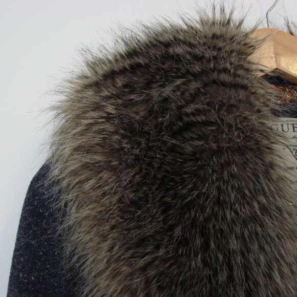 Vintage Y2K Jacket Blazer Guess Wool Blend Faux Fur Detachable Collar NWOT NEW - Picture 11 of 16